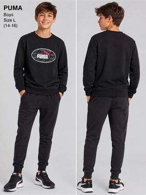 Puma Boys Black Logo Sweatshirt Size L (14-16) Long Sleeve Pullover